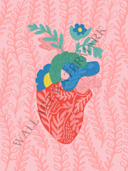 Pink Floral Blooming Heart Wall Art